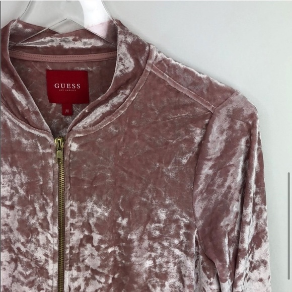 Guess | Long sleeves pink velvet zip up sweater - Picture 4 of 4